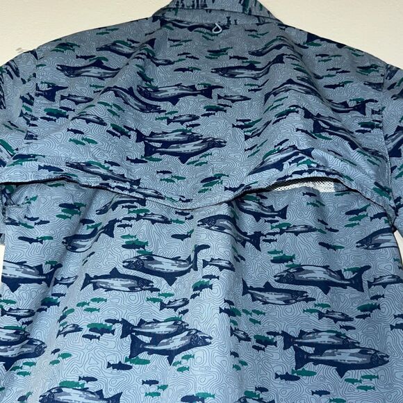 Tallwoods Mens Shirt Medium Blue Element Wear Button Up Short Sleeve Vented Fish - Picture 4 of 10